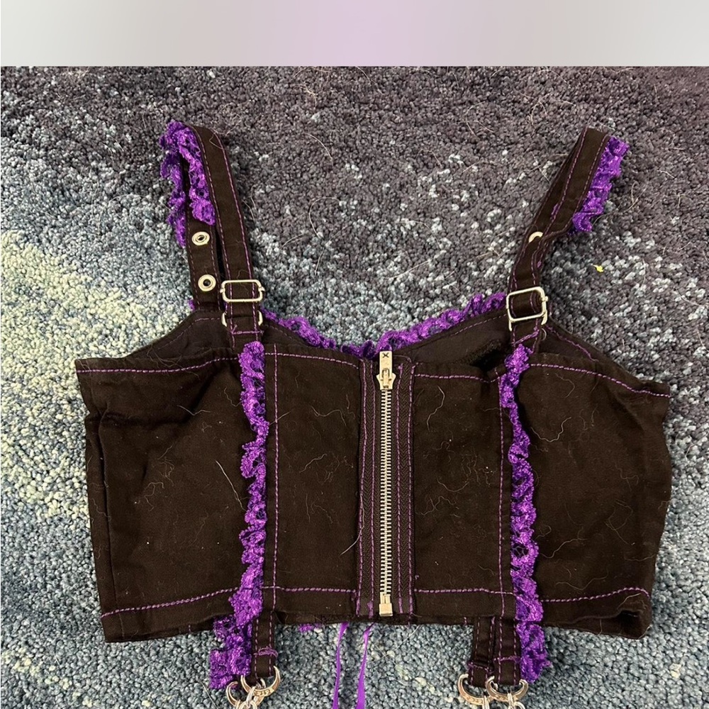 Tripp NYC Black and Purple Lace-Up Crop Top - Picture 2 of 3